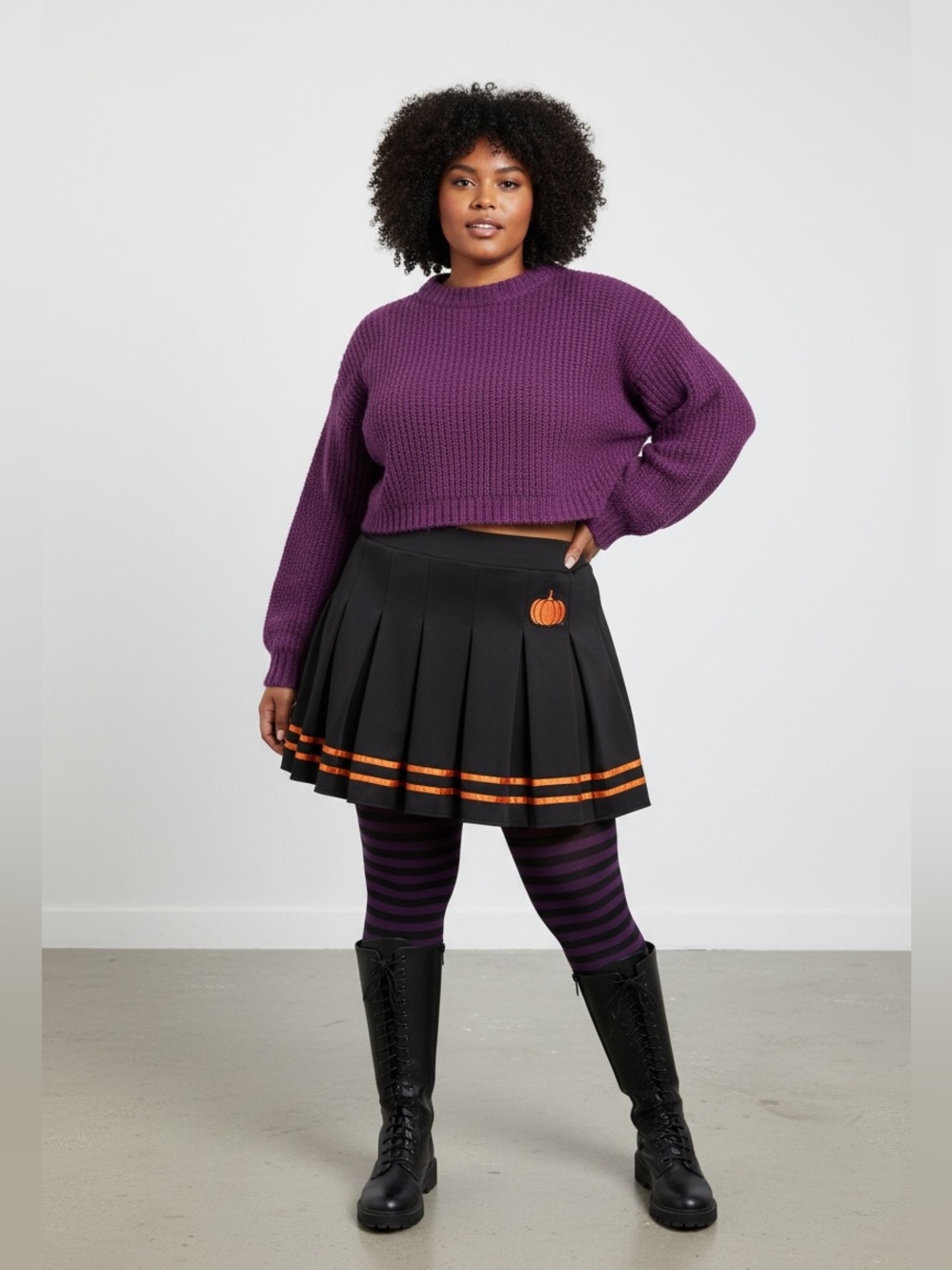Spirit Halloween Black Pleated Skater Mini Skirt with a Pumpkin! Sz1X